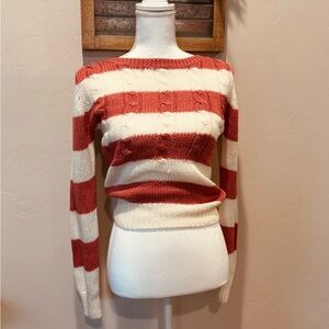 St. John Collection Vintage Red and Cream Striped pullover